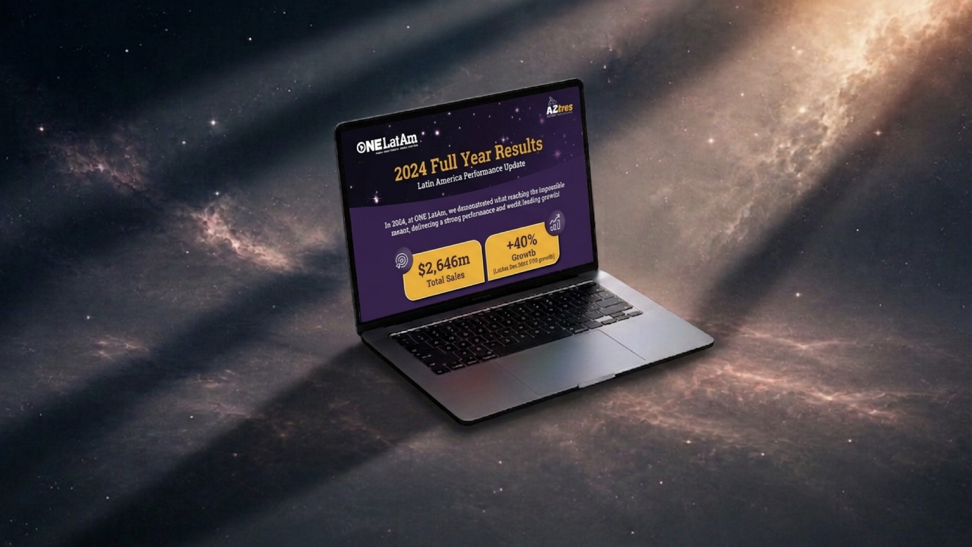 AstraZeneca 2024 Full Year Results deck on a laptop screen