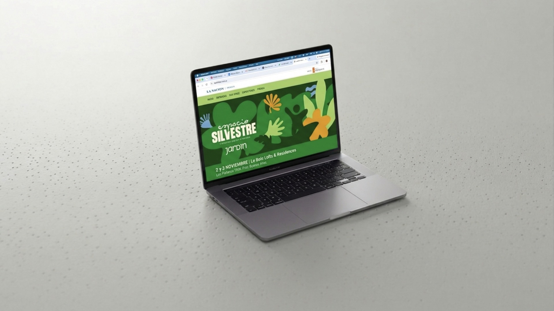Espacio Silvestre Jardín event website, presented by La Nación, at Le Bois Lofts and Residences in Pilar